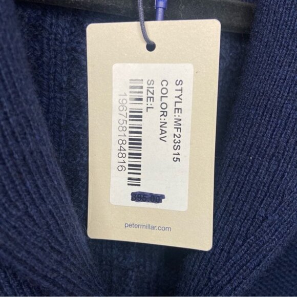 Peter Millar Fisherman’s Cable Shawl Collar CardiganNavy Cashmere Wool Yak Sz L - Picture 4 of 11